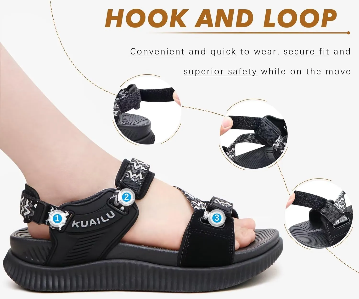 KuaiLu Womens Orthopedic Walking Sandals Recovery Sport Outdoor Hiking Water Sandles Thick Athletic Cushion Adjustable Leather Strap Sandals with Comfortable Plantar Fasciitis Arch Support