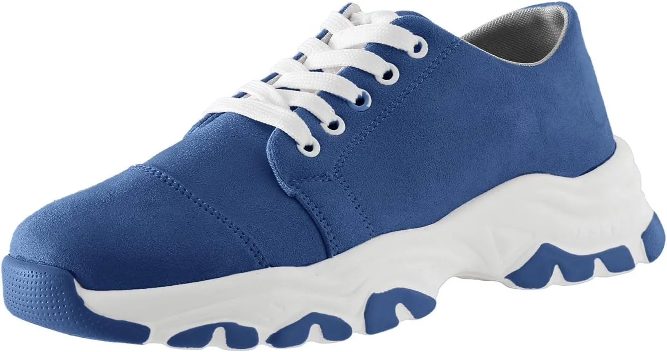 Ladies Fashion Ssolid Color Suede Lace Uup Thick Sole Comfortable Casual Sports Shoes Womens Canvas Sneaker (Blue, 6.5)
