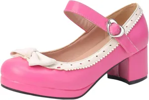 Ladies Retro Shoes Chunky Heel Mary Jane Shoes Bowknot College Style Large Size Square Toe Heels Sandals Woman Sandal