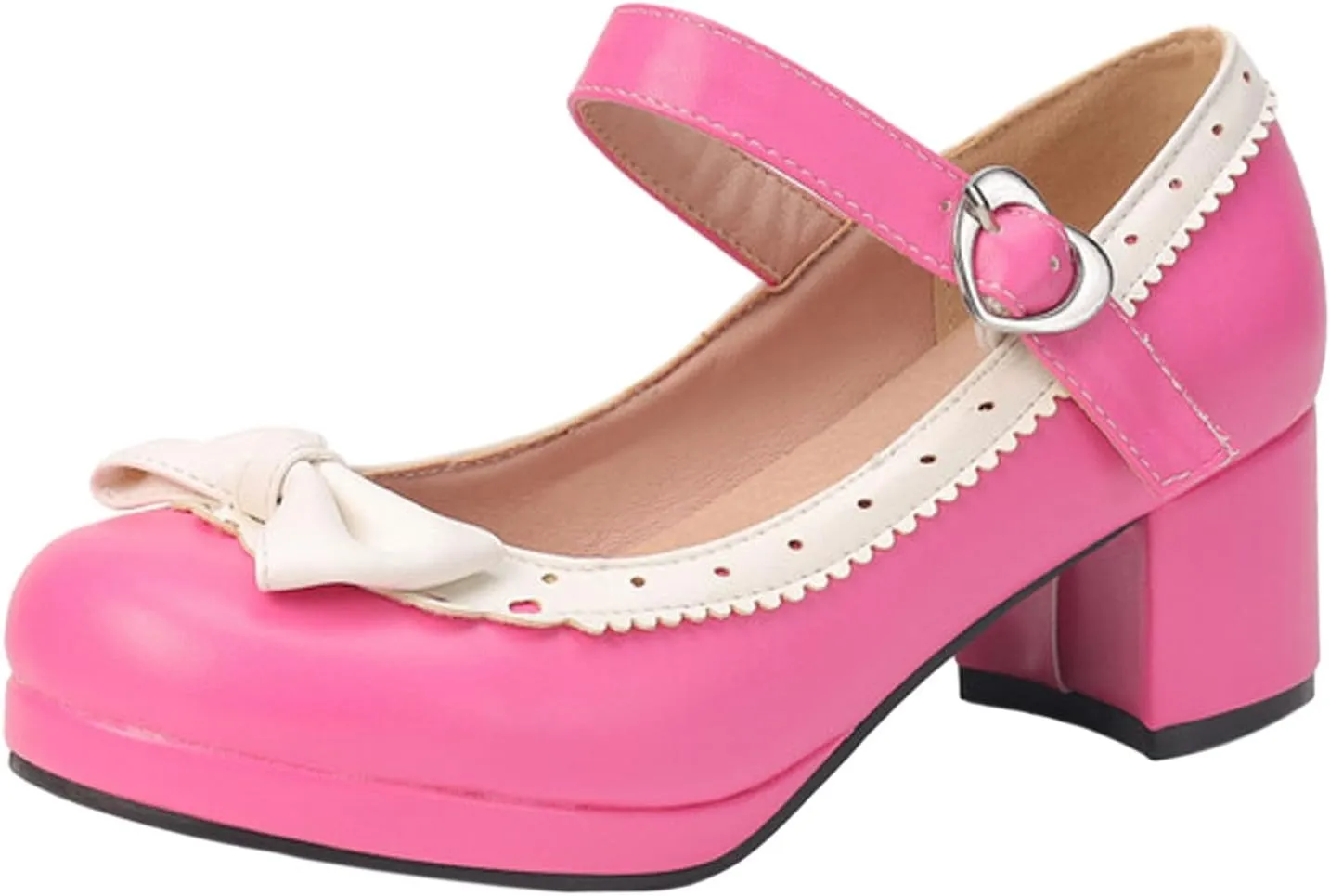 Ladies Retro Single Shoes Chunky Heel Mary Jane Shoes Bowknot College Style Large Size Square Wide Width Womens Sandals