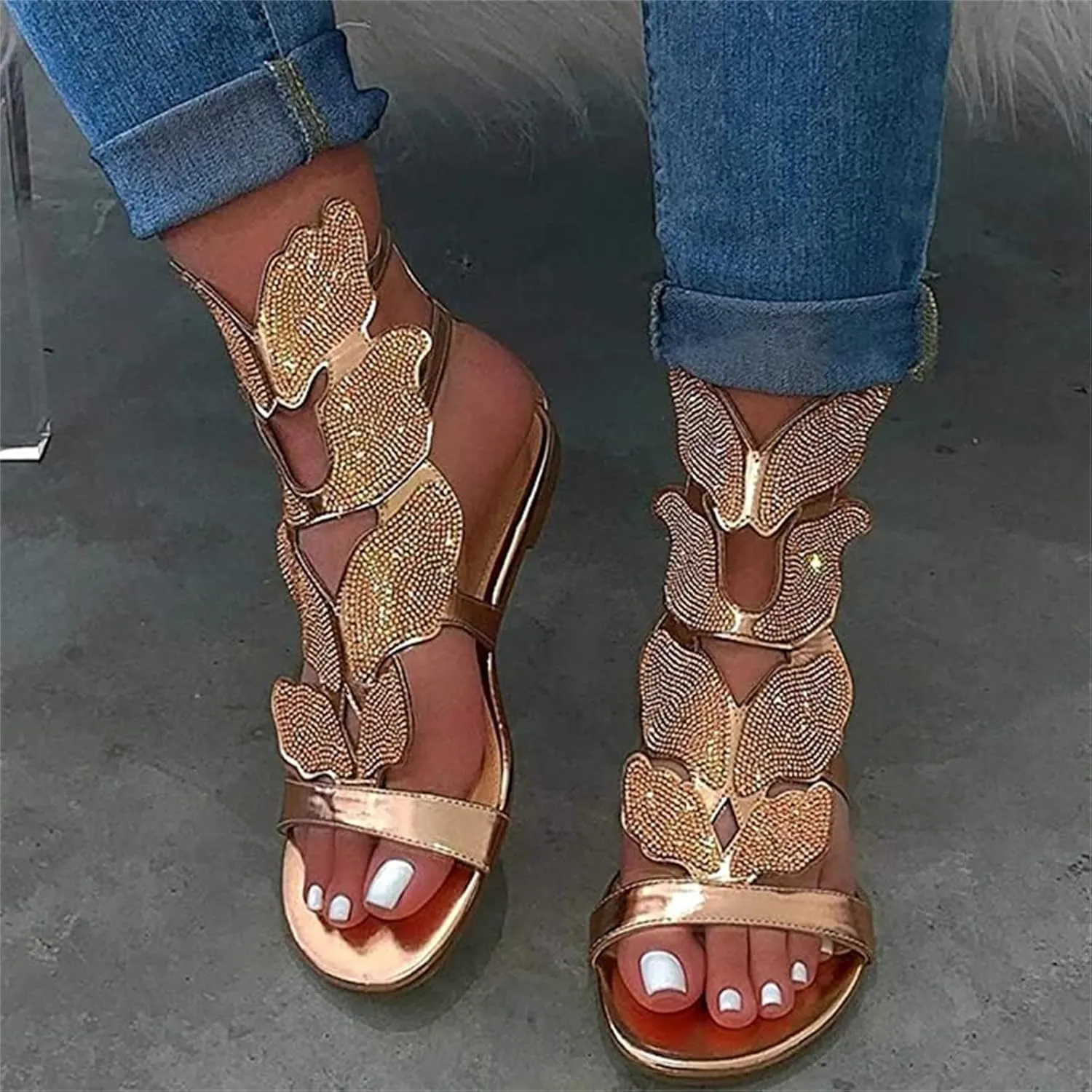 Ladmiple Sandals for Women Dressy Summer Crystal Flip Flops Strappy Sandals Casual Beach Open Toe Platform Flats Sandal