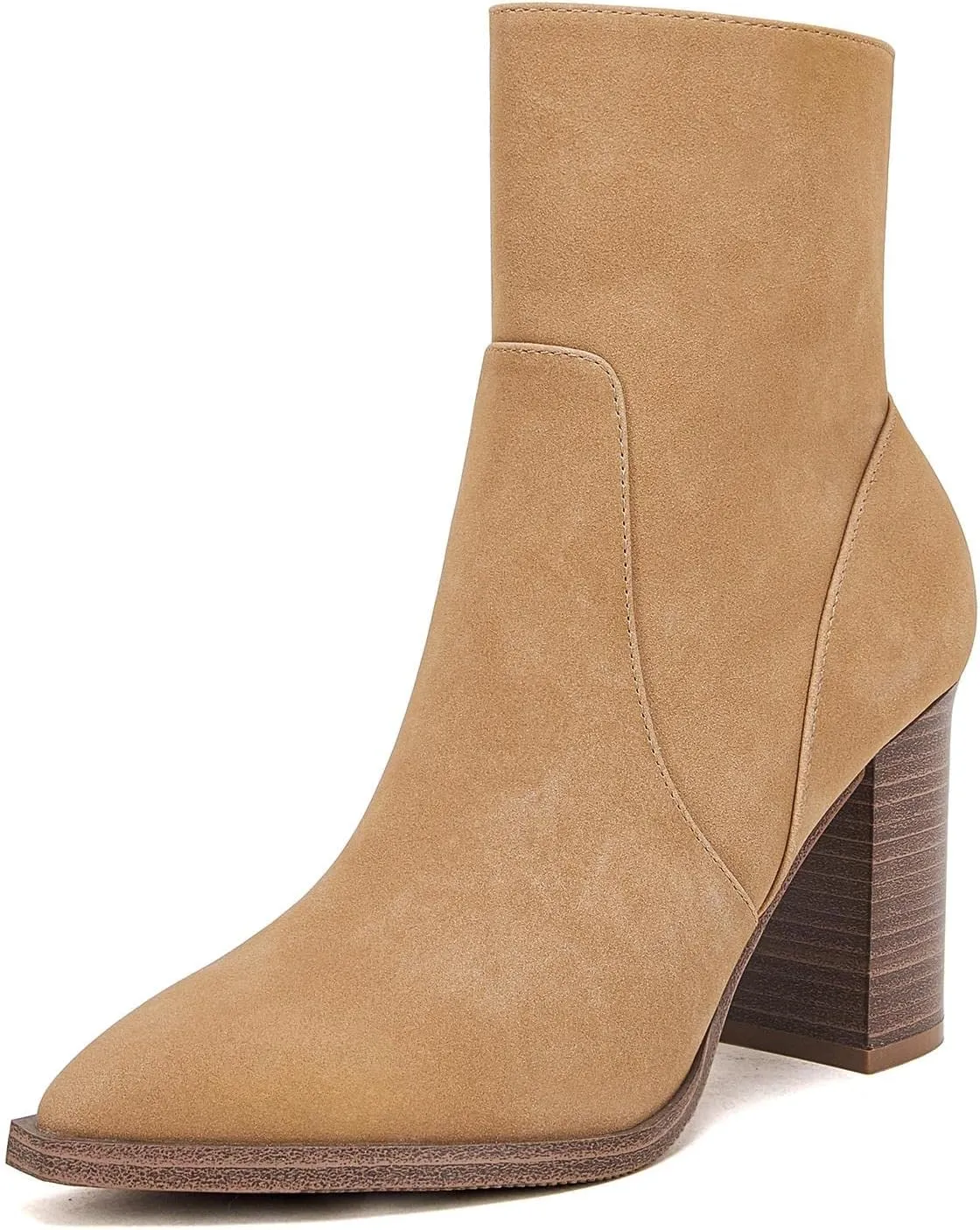 LAICIGO Women's Pointed Toe Ankle Boots Chunky Stacked Heel Side Zipper Faux Leather Ankle Booties