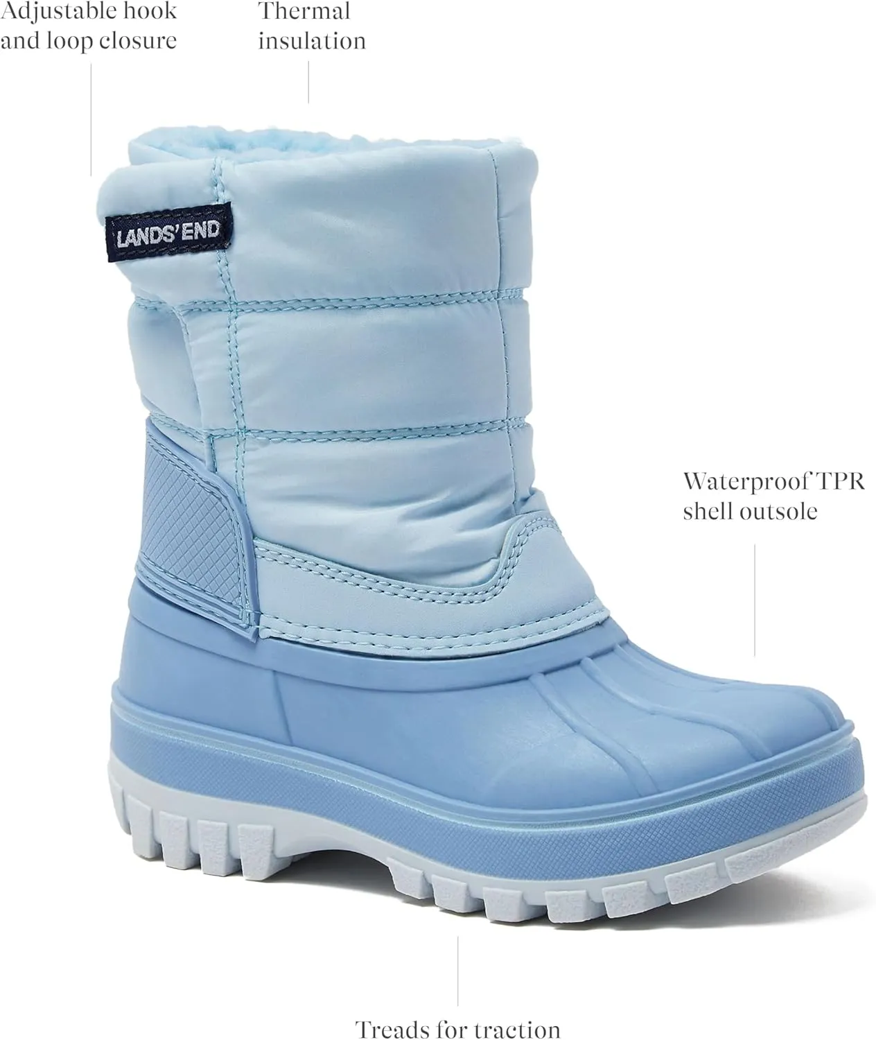 Lands' End Flurry Max Waterproof Kids Snow Boots - Insulated Warm Fleece Lined Winter Boots for Toddlers, Girls & Boys Size 10 to 7