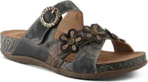L'Artiste Women's CAELANA Slide Sandals - Hand-Painted Leather, Floral Accents, Adjustable Fit