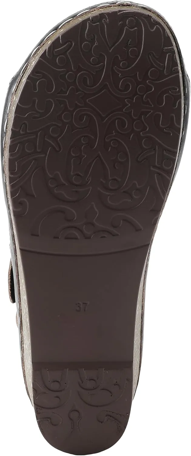 L'Artiste Women's ROSHNI Slingback Sandals – Hand-Painted Leather Floral Wedge with Adjustable Comfort Straps