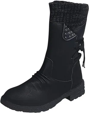 Lausiuoe Boots For Women Low Heel Sexy Winter Western Cowboy Boots Knee High Cowgirl Style Wide calf Fashion Snow Boots