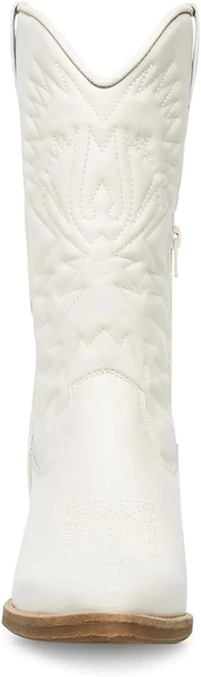 Lausiuoe Cowboy Boots For Women Mid Calf Cowgirl Western Boots Sunflower Embroidered Fashion Retro Classic Chunky Boots