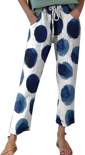 Linen Clothes for Women Beachwear for Women Autumn Linen Print Casual Pants Features: High Linen Pants for Women