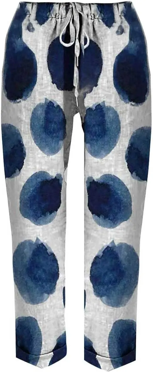 Linen Clothes for Women Beachwear for Women Autumn Linen Print Casual Pants Features: High Linen Pants for Women