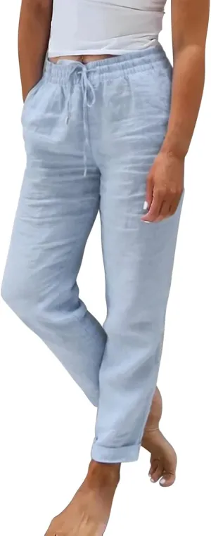 Linen Clothing for Women Linen s Solid Color Cotton Linen Wide Leg Loose Pants Linen Pants for Women Loose (Blue, XL)