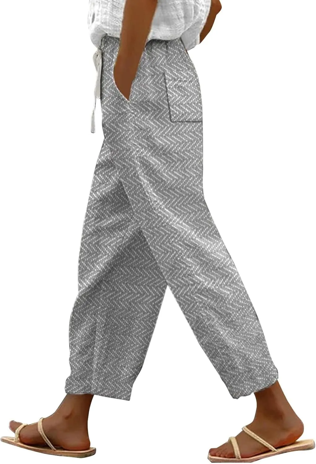 Linen Pants Women Wide Leg Summer Linen Linen Outfit (Grey, XL)