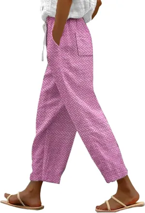 Linen Pants Women Wide Leg Summer Linen Linen Outfit (Hot Pink, XXXXXL)