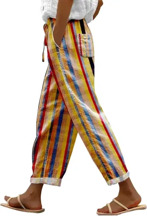 Linen Pants Women Wide Leg Summer Linen Linen Outfit (Khaki, XXXL)