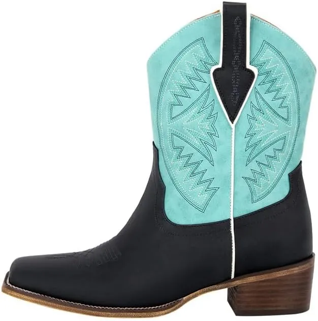 LISHAN Women's Square Toe Western Cowgirl Cowboy Boots