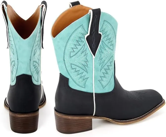 LISHAN Women's Square Toe Western Cowgirl Cowboy Boots