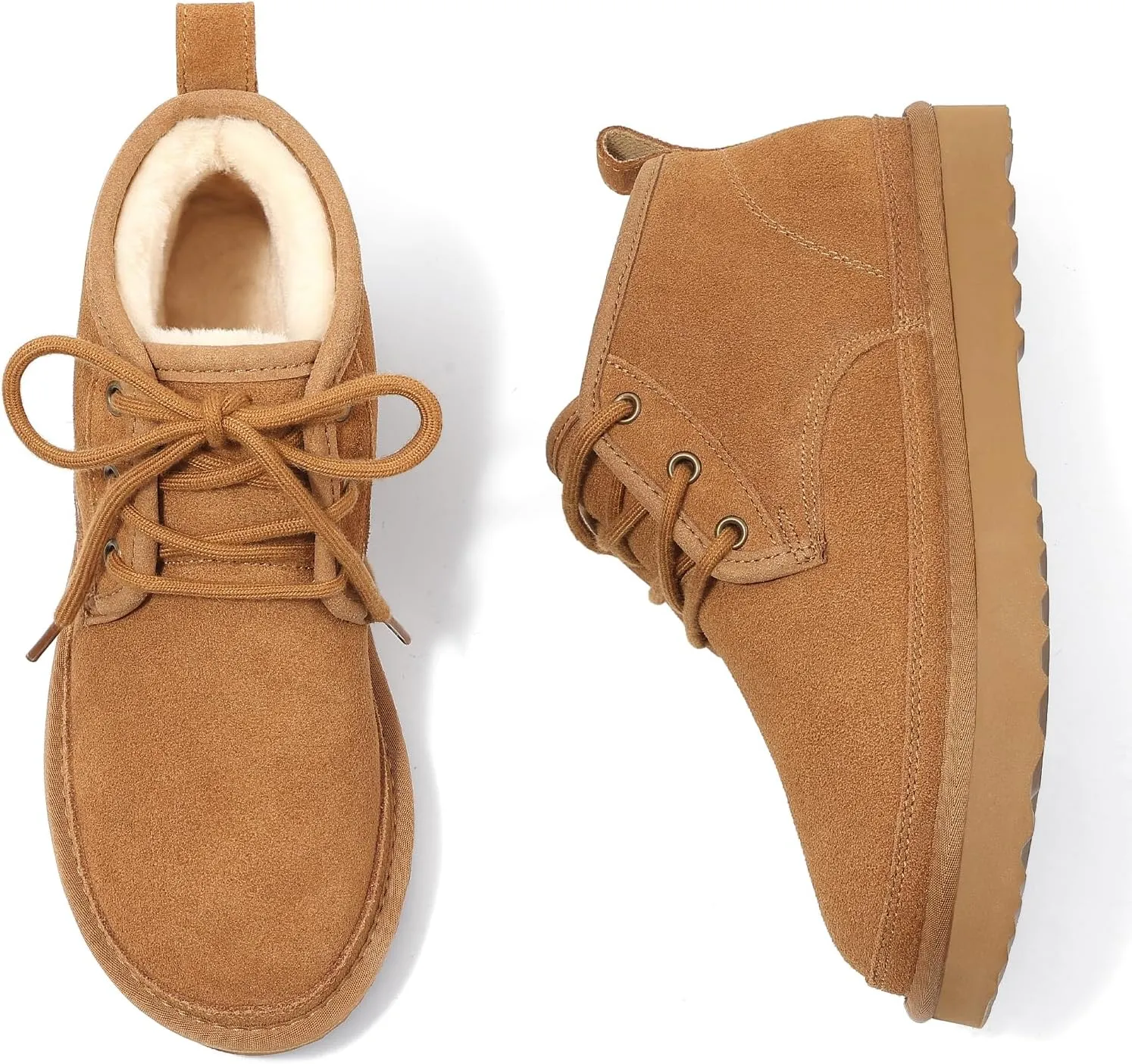 Litfun Fur Lined Ankle Boots for Women Genuine Suede Mini Booties Short Lace Up Snow Boots