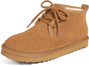 Litfun Fur Lined Ankle Boots for Women Genuine Suede Mini Booties Short Lace Up Snow Boots