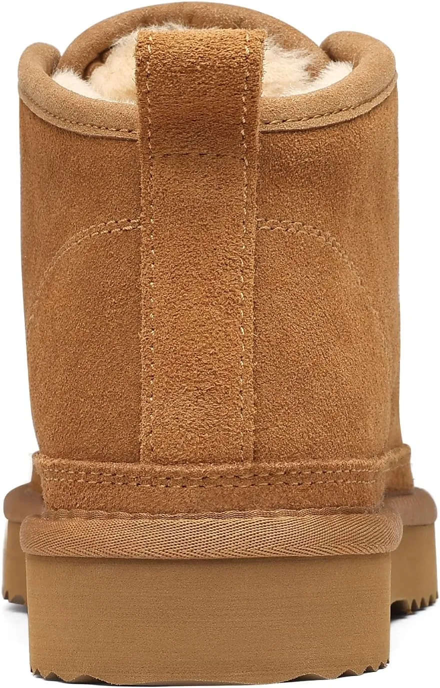 Litfun Fur Lined Ankle Boots for Women Genuine Suede Mini Booties Short Lace Up Snow Boots
