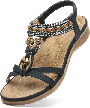 Littleplum Womens Sandals Arch Support Summer Beach Sandals Comfort Walking Shoes Bohemian Flip Flops Sandals for Women