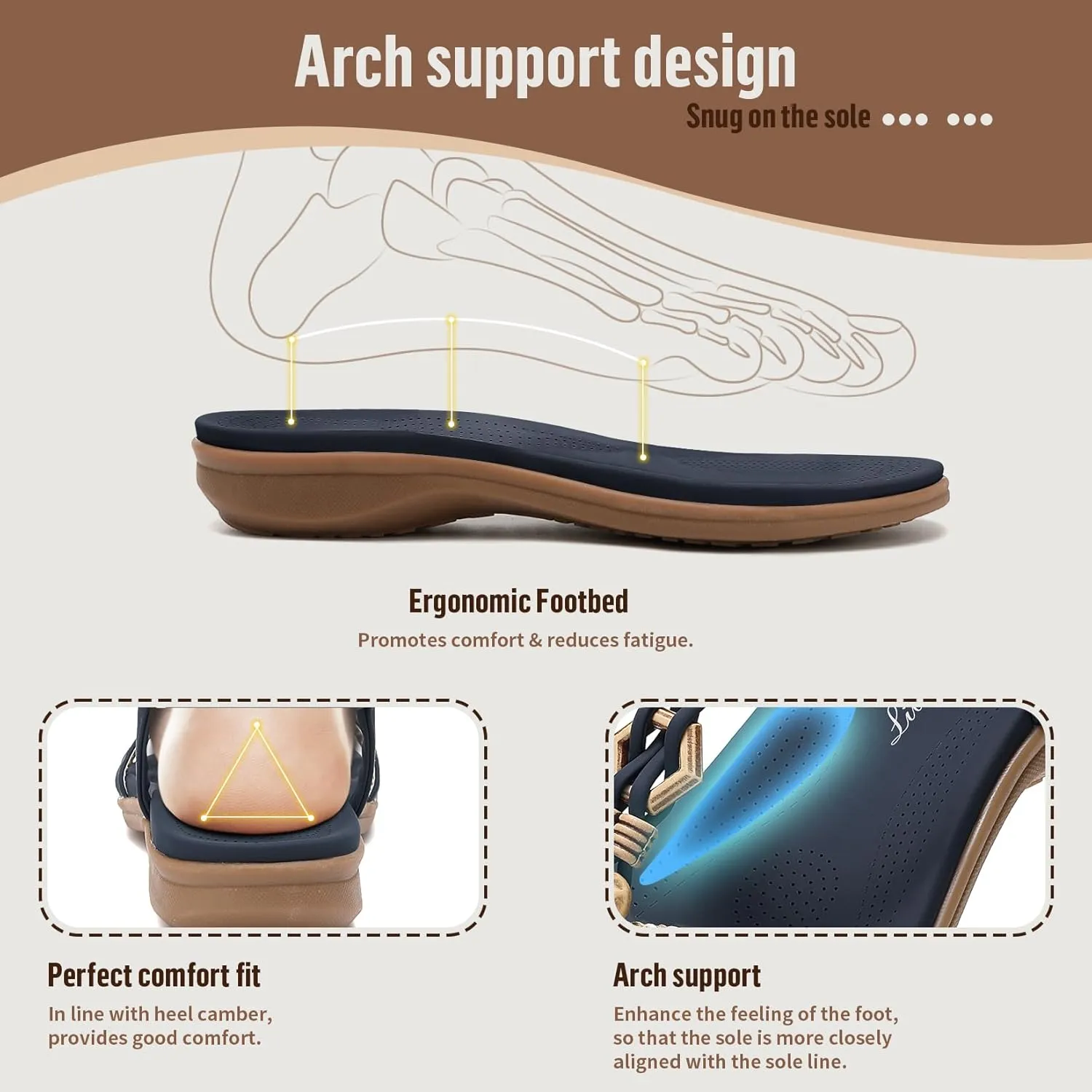 Littleplum Womens Sandals Arch Support Summer Flat Slides Ankle Elastic Walking Shoes Braided Beach Dressy Sandals for Women