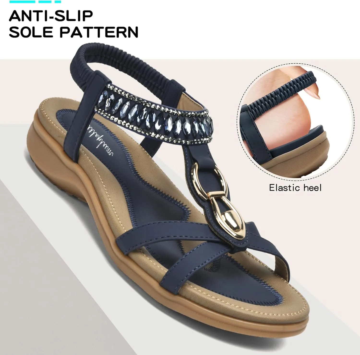 Littleplum Womens Sandals Comfort Arch Support Sandals Summer Walking Shoes Casual Ankle Elastic Flip Flops Sandals