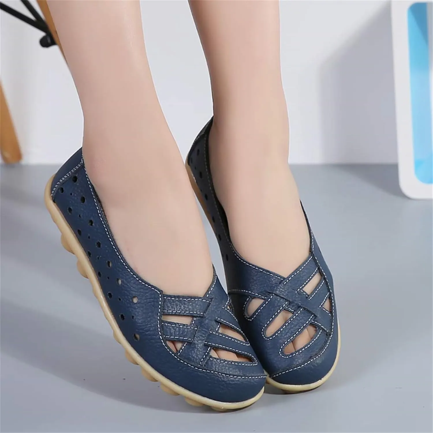 Loafer Casual Flats for Women Penny Comfort Slip On Shoes Wide Width Walking Orthopedic Loafers Comfortable Moccasins Breathable Lightweight Round Toe Nurse Loafer Driving Walking Flat Work Shoes