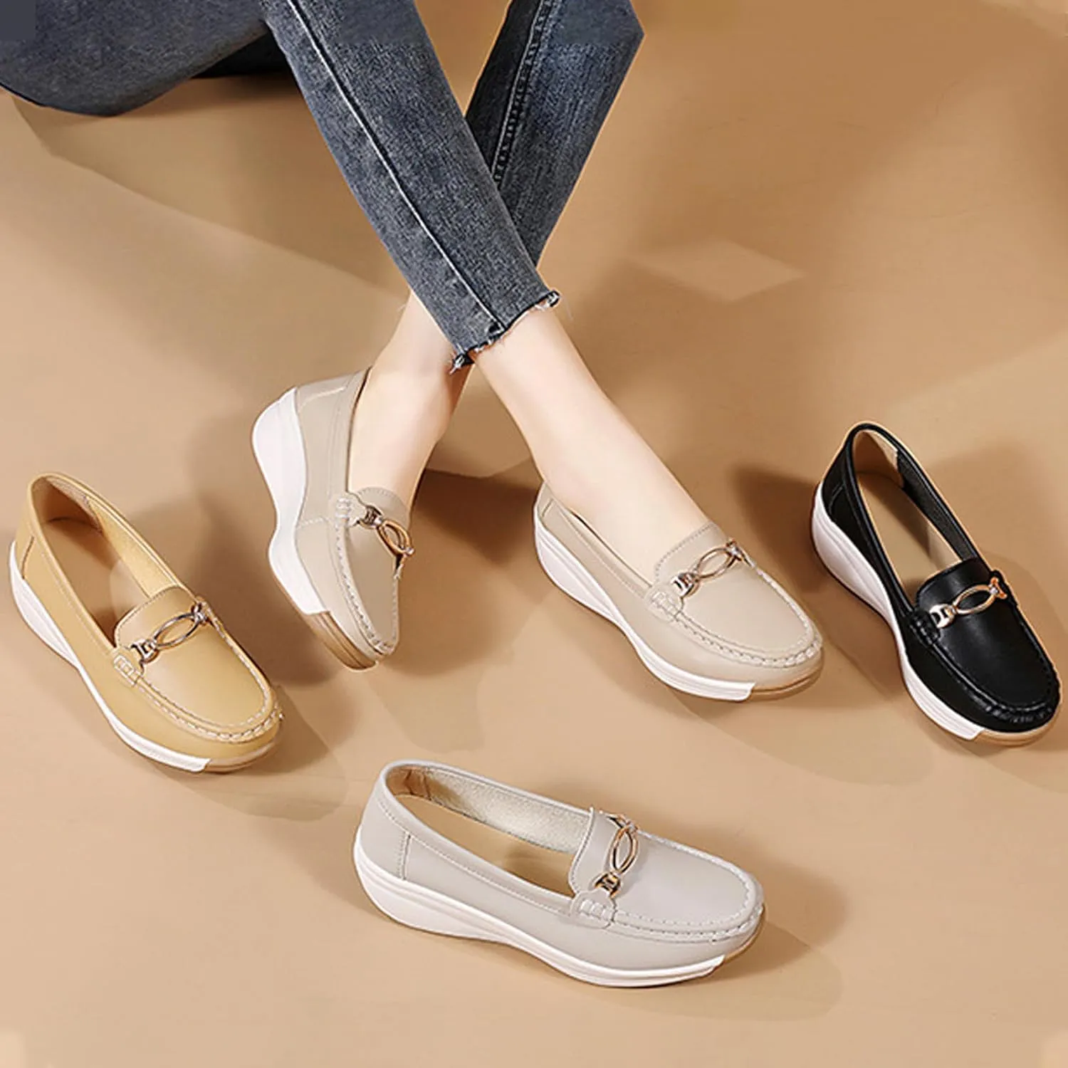 Loafers for Women Casual Moccasins Women's Comfortable & Lightweight Penny Loafers Slip On Soft Sole Dress Shoes