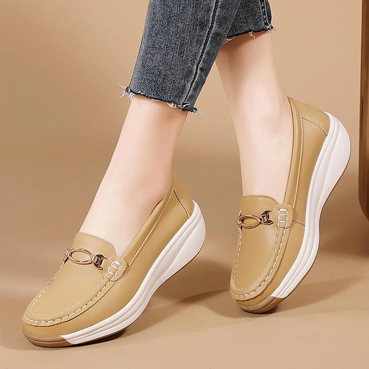 Loafers for Women Casual Moccasins Women's Comfortable & Lightweight Penny Loafers Slip On Soft Sole Dress Shoes