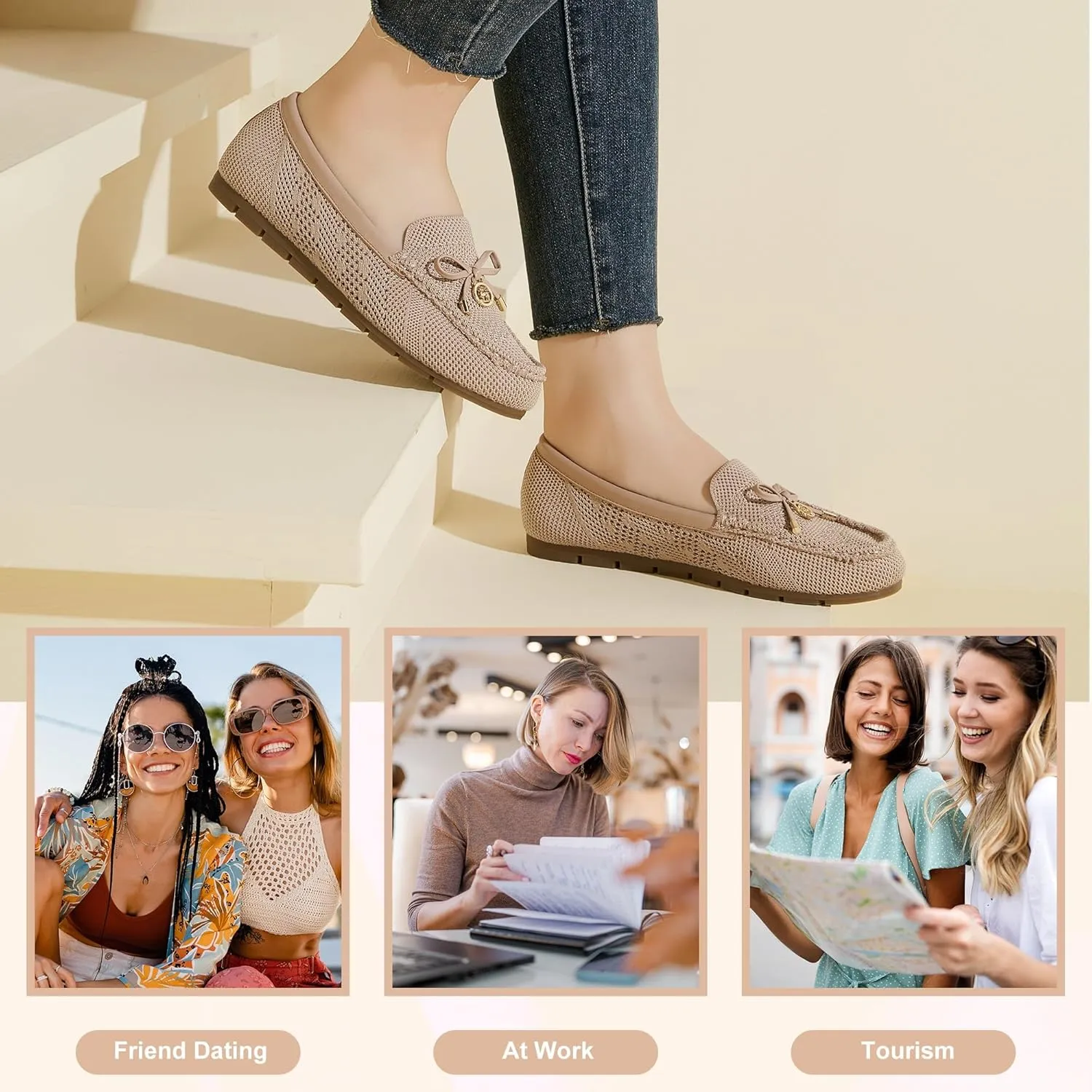 Loafers for Women Comfortable Knit Slip-On Shoes-Breathable Lightweight Driving Walking Mesh Flats for Work Office Comfort
