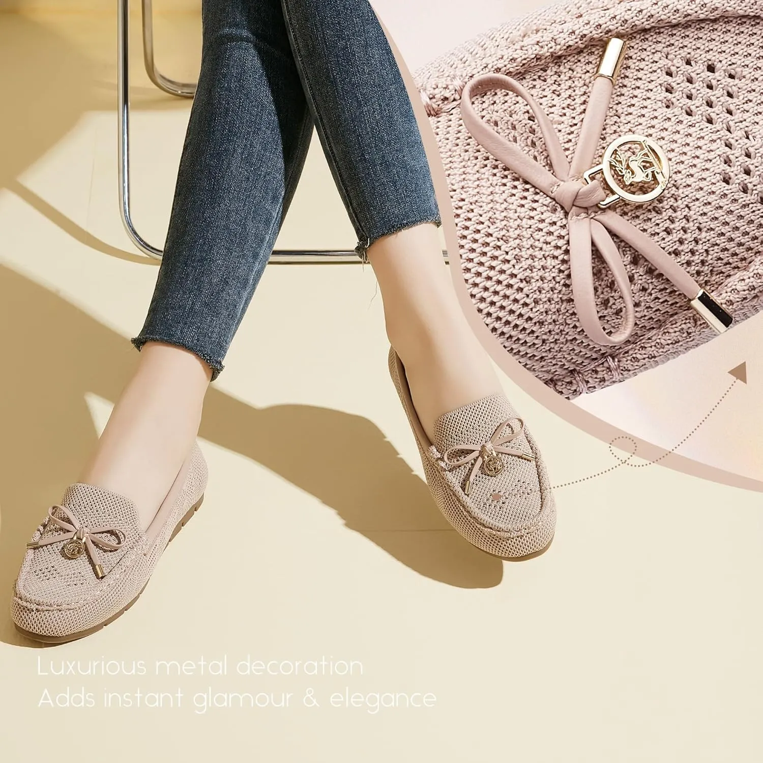 Loafers for Women Comfortable Knit Slip-On Shoes-Breathable Lightweight Driving Walking Mesh Flats for Work Office Comfort