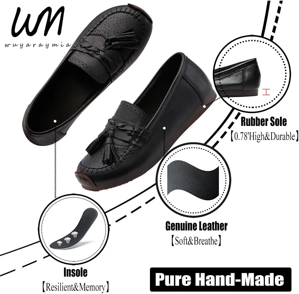 Loafers for Women Slip-Ons Genuine Leather Platfor Penny Loafers Shoes Rubber Sole No Slip