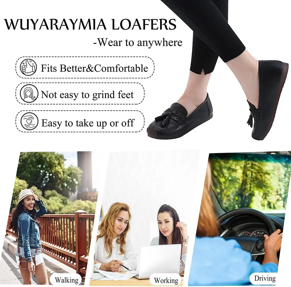 Loafers for Women Slip-Ons Genuine Leather Platfor Penny Loafers Shoes Rubber Sole No Slip