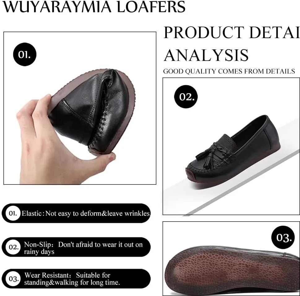 Loafers for Women Slip-Ons Genuine Leather Platfor Penny Loafers Shoes Rubber Sole No Slip