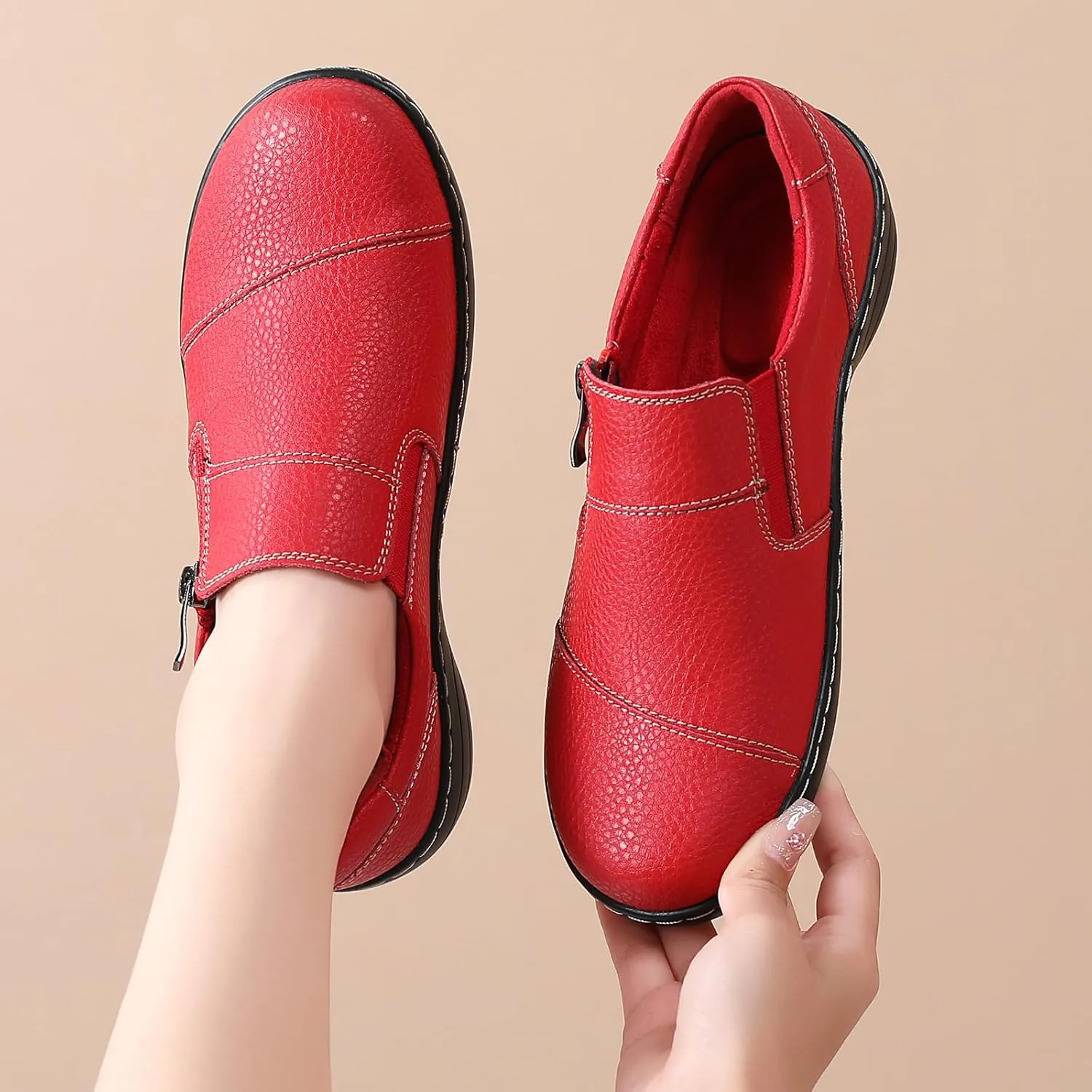 Loafers for Women Women's Loafers & Slip-Ons Zipper Walking Flats Casual Shoes Orthopedic Shoes Comfortable Dress Shoes Office Work Shoes