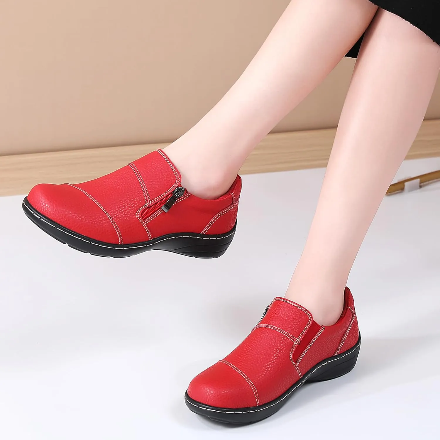 Loafers for Women Women's Loafers & Slip-Ons Zipper Walking Flats Casual Shoes Orthopedic Shoes Comfortable Dress Shoes Office Work Shoes