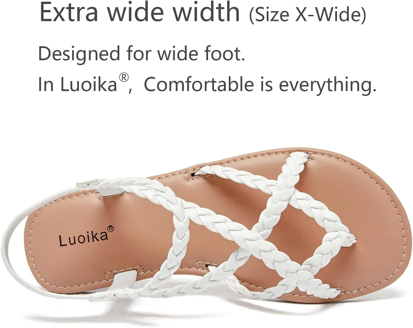 Luoika Women's Wide Width Flat Sandals, Flip Flop Casual Strapy Sandals Slip on Summer Beach Shoes for Women.