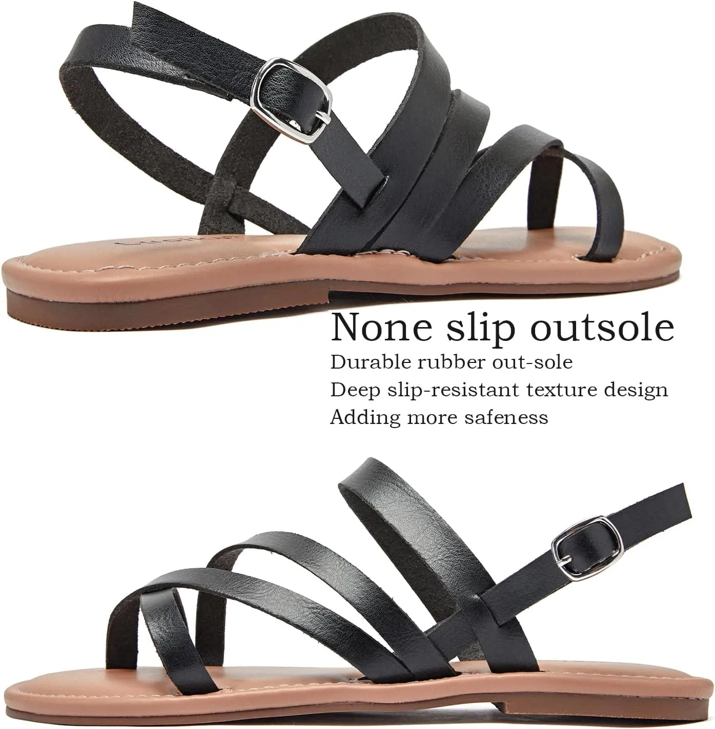 Luoika Women's Wide Width Flat Sandals, Flip Flop Casual Strapy Sandals Slip on Summer Beach Shoes for Women.