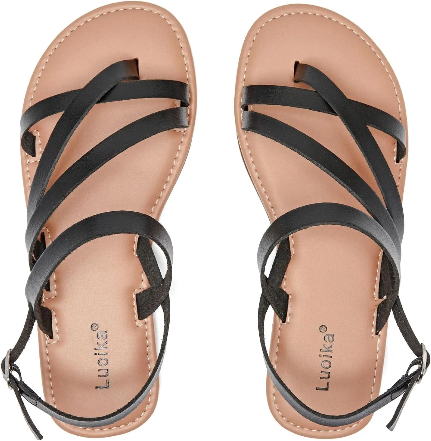 Luoika Women's Wide Width Flat Sandals, Flip Flop Casual Strapy Sandals Slip on Summer Beach Shoes for Women.