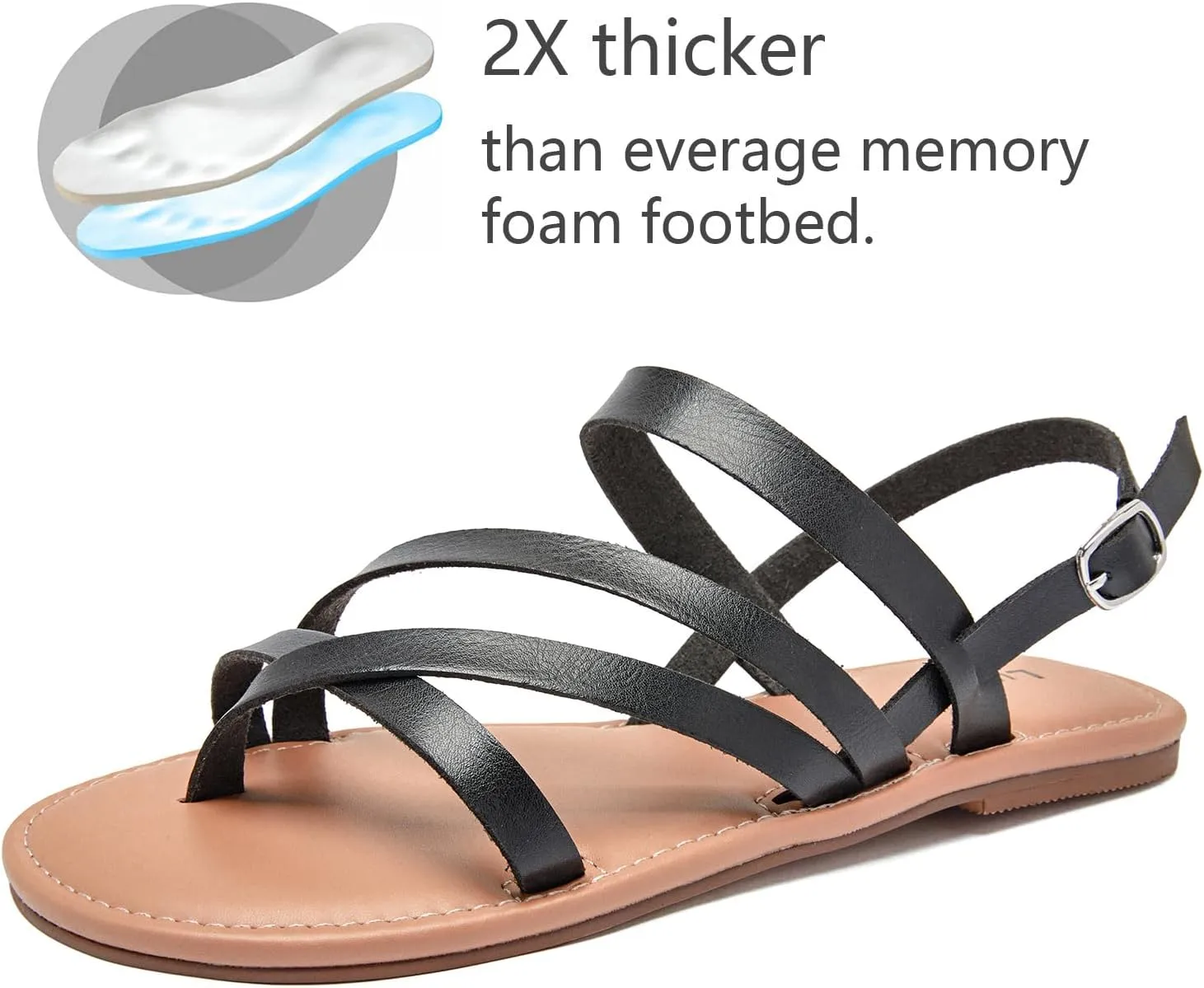 Luoika Women's Wide Width Flat Sandals, Flip Flop Casual Strapy Sandals Slip on Summer Beach Shoes for Women.