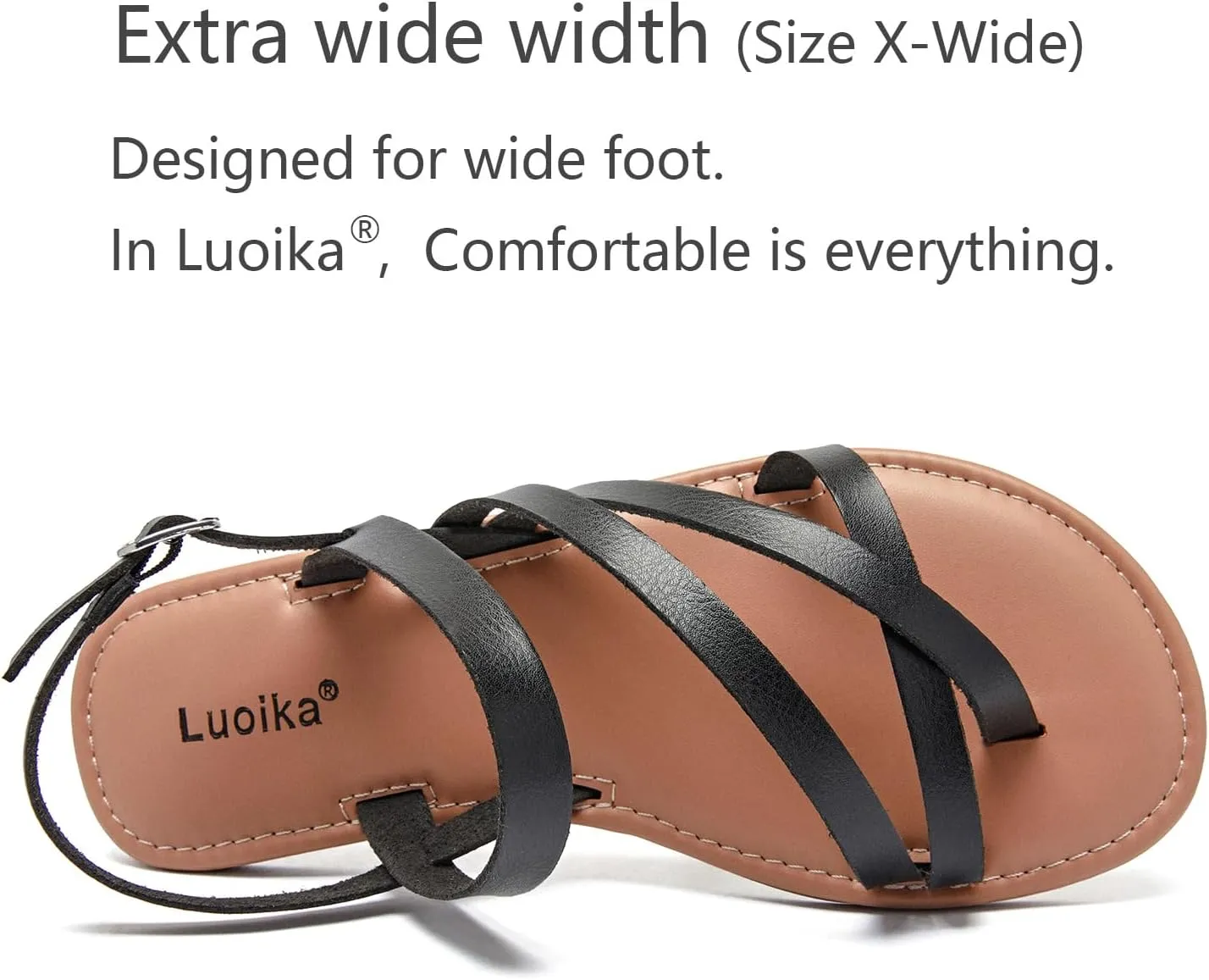 Luoika Women's Wide Width Flat Sandals, Flip Flop Casual Strapy Sandals Slip on Summer Beach Shoes for Women.