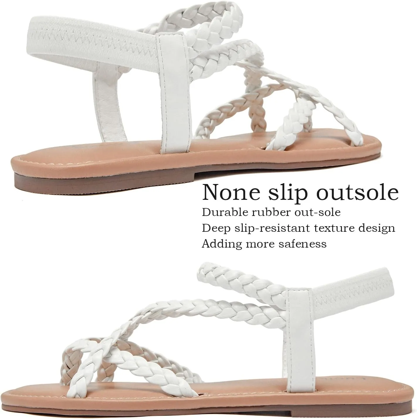 Luoika Women's Wide Width Flat Sandals, Flip Flop Casual Strapy Sandals Slip on Summer Beach Shoes for Women.