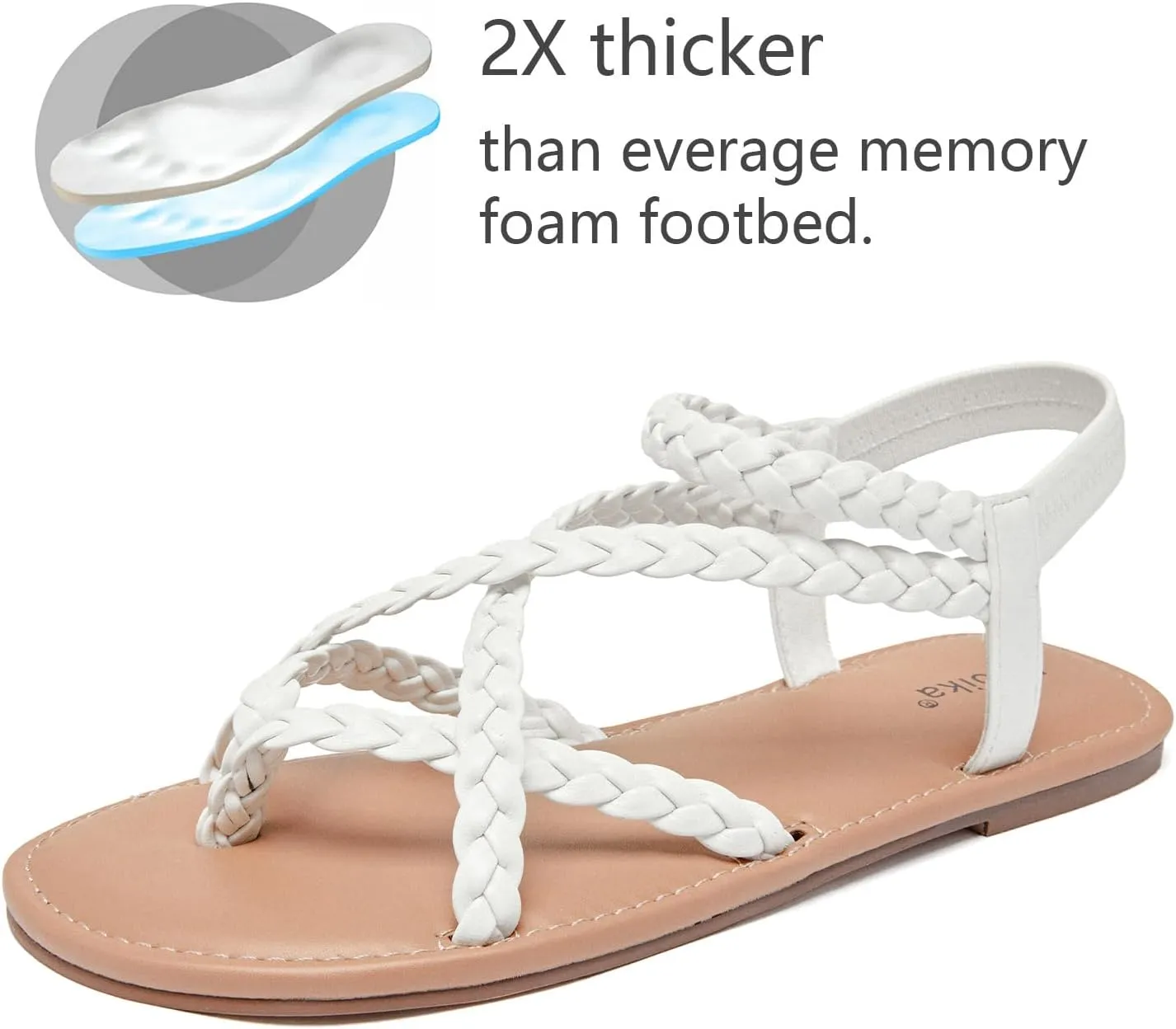 Luoika Women's Wide Width Flat Sandals, Flip Flop Casual Strapy Sandals Slip on Summer Beach Shoes for Women.