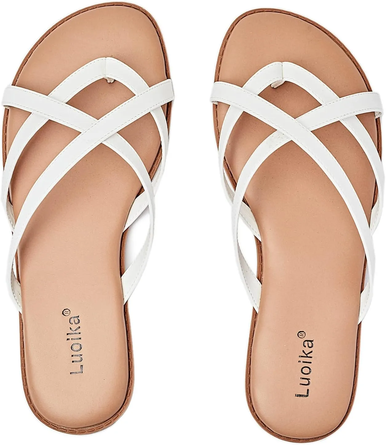 Luoika Women's Wide Width Flat Sandals, Flip Flop Slides Sandal Casual Strapy Sandal Slip on Summer Beach Shoes for Women.