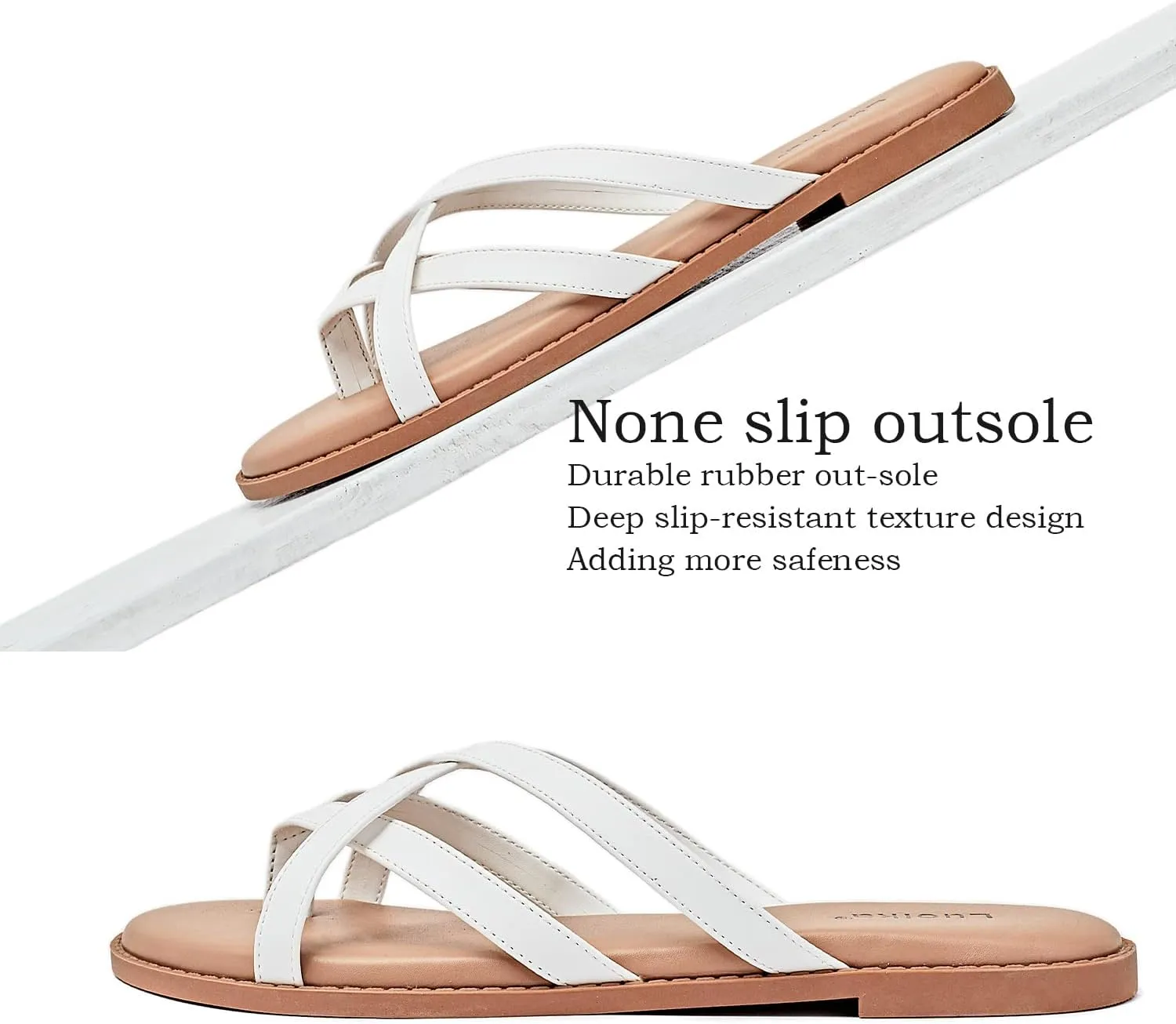 Luoika Women's Wide Width Flat Sandals, Flip Flop Slides Sandal Casual Strapy Sandal Slip on Summer Beach Shoes for Women.