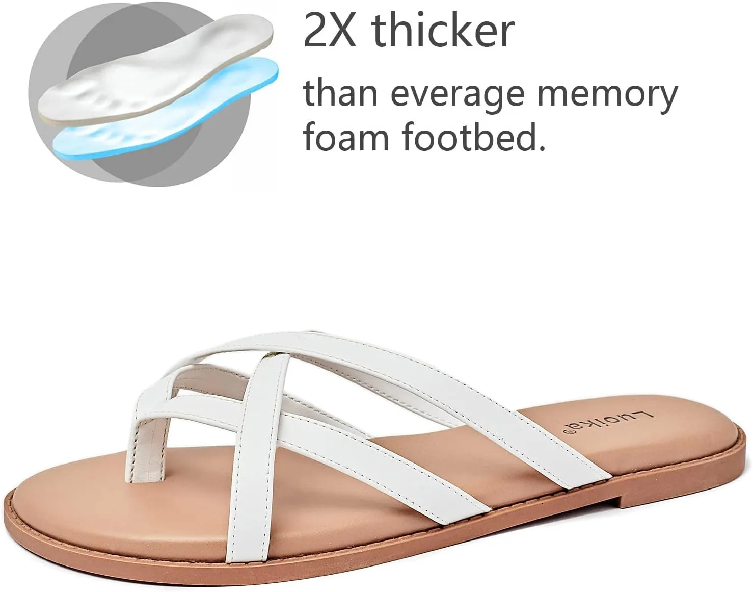 Luoika Women's Wide Width Flat Sandals, Flip Flop Slides Sandal Casual Strapy Sandal Slip on Summer Beach Shoes for Women.