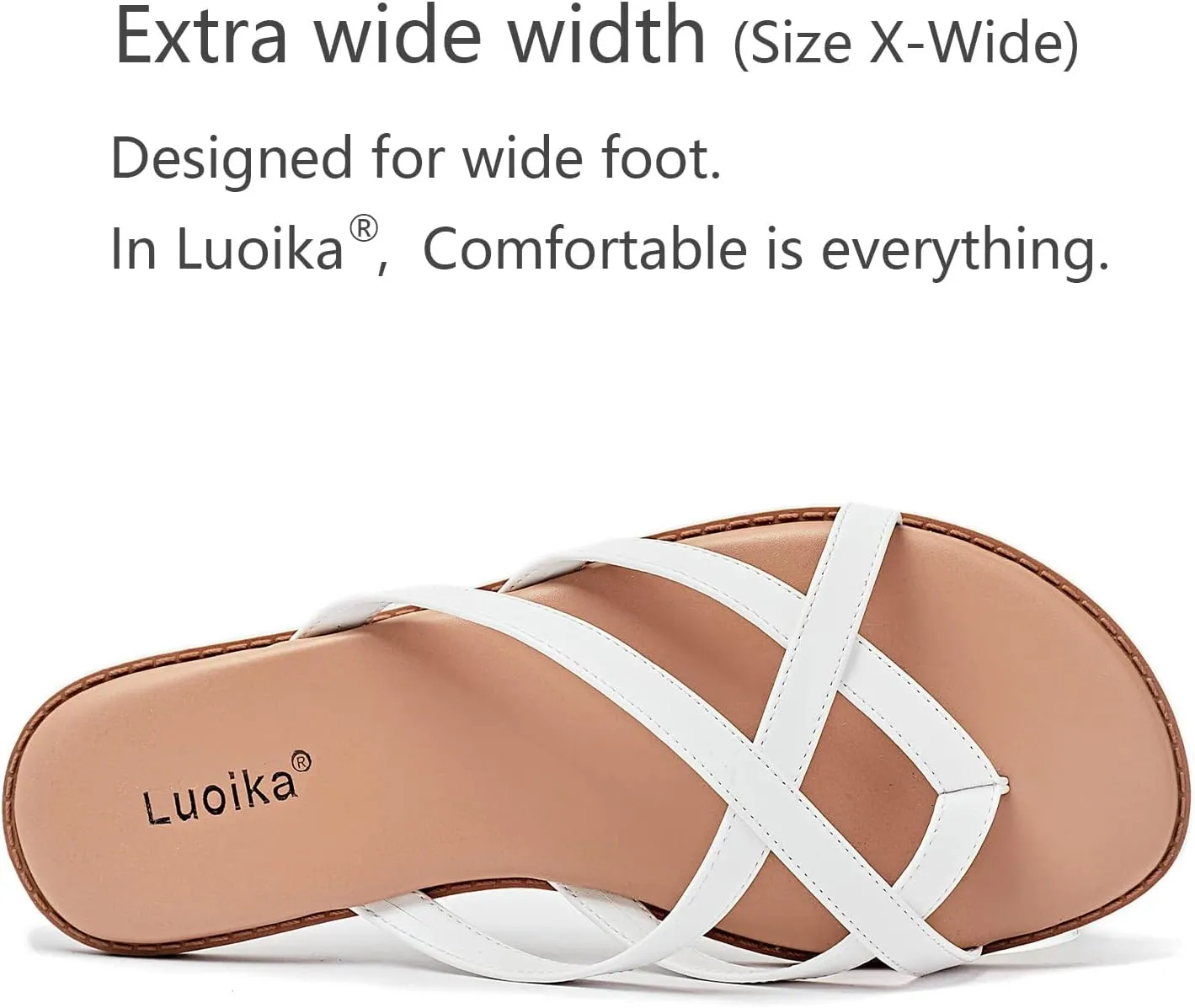 Luoika Women's Wide Width Flat Sandals, Flip Flop Slides Sandal Casual Strapy Sandal Slip on Summer Beach Shoes for Women.