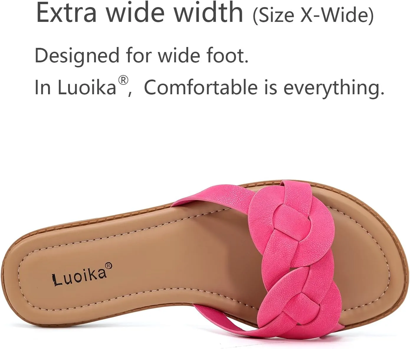 Luoika Women's Wide Width Flat Slides Sandals, Casual Comfortable Summer Beach Shoes Slip on Slide Sandal for Women.
