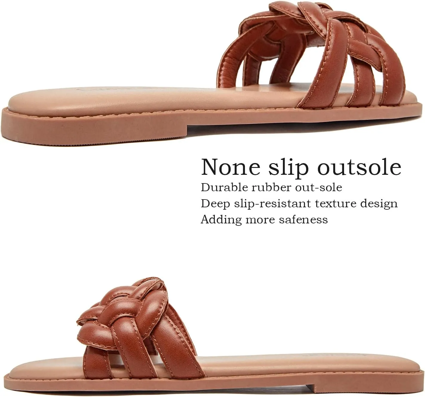 Luoika Women's Wide Width Flat Slides Sandals, Casual Comfortable Summer Beach Shoes Slip on Slide Sandal for Women.