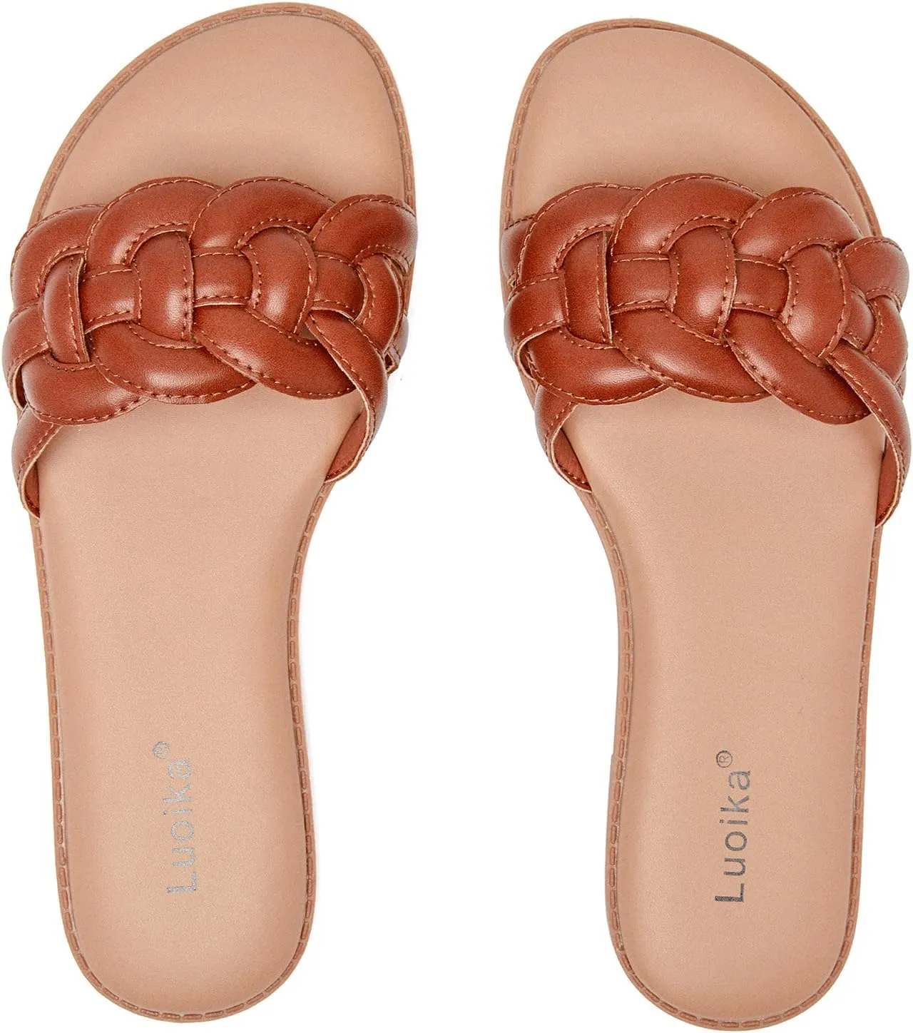 Luoika Women's Wide Width Flat Slides Sandals, Casual Comfortable Summer Beach Shoes Slip on Slide Sandal for Women.