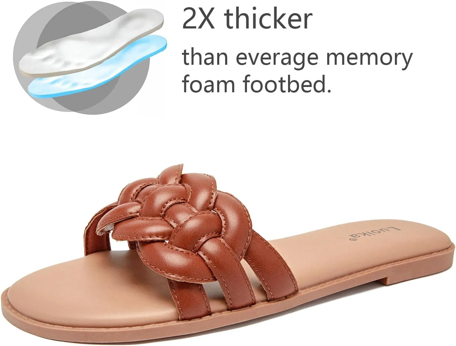 Luoika Women's Wide Width Flat Slides Sandals, Casual Comfortable Summer Beach Shoes Slip on Slide Sandal for Women.